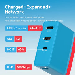 Hagibis Switch ポータブルドック 65W GaN 急速充電器 4K ギガビットイーサネット TV ドッキングステーション Nintendo Switch/OLED 用電源