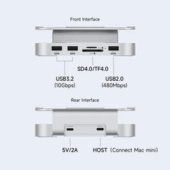 Hagibis USB C ハブ、M.2 SSD エンクロージャ付き Mac Mini M4/M4 Pro スタンド付き Type-C ドッキングステーション SSD ケース USB3.2 Gen2 SD4.0 TF4.0