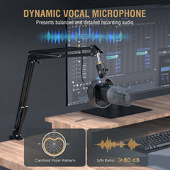 FIFINE Podcast Microphone Audio Mixer Headset kit with Boom Arm for PC,Recording Studio Microphone for Youtube-K688/H8/Ampli1