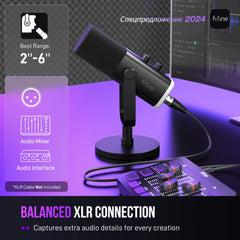 FIFINE USB/XLR Dynamic Microphone with RGB Control/Headphone jack/Mute,MIC for PC Gaming Recording Streaming AmpliGame-AM8