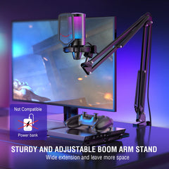 FIFINE USB Gaming Microphone Kit for PC,PS4/5 Condenser Cardioid Mic Set with Mute Button/RGB /Arm Stand,for Streaming Video-A6T