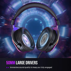 FIFINE RGB Gaming Headset with 7.1 Surround Sound & Dual Sound Card for PC/PS4/5,Over-Ear Headphone with Detachable Mic - H13
