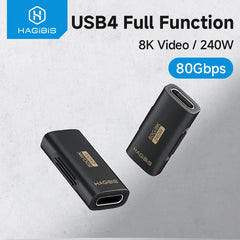 Hagibis USB C メス - USB C メス アダプタ 80Gbps 240W USB4 デュアルメス延長ケーブル コンバーター Thunderbolt 5/4 ノートパソコン用