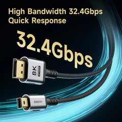 Hagibis Mini DisplayPort - DisplayPort 1.4 ケーブル 双方向 Mini DP - DP 8K@60Hz 4K@240Hz Thunderbolt 2 対応
