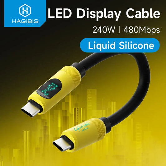 Hagibis 240W USB-C Cable: Compact Yet Powerful with LED Display for a Smart Charging Experience!