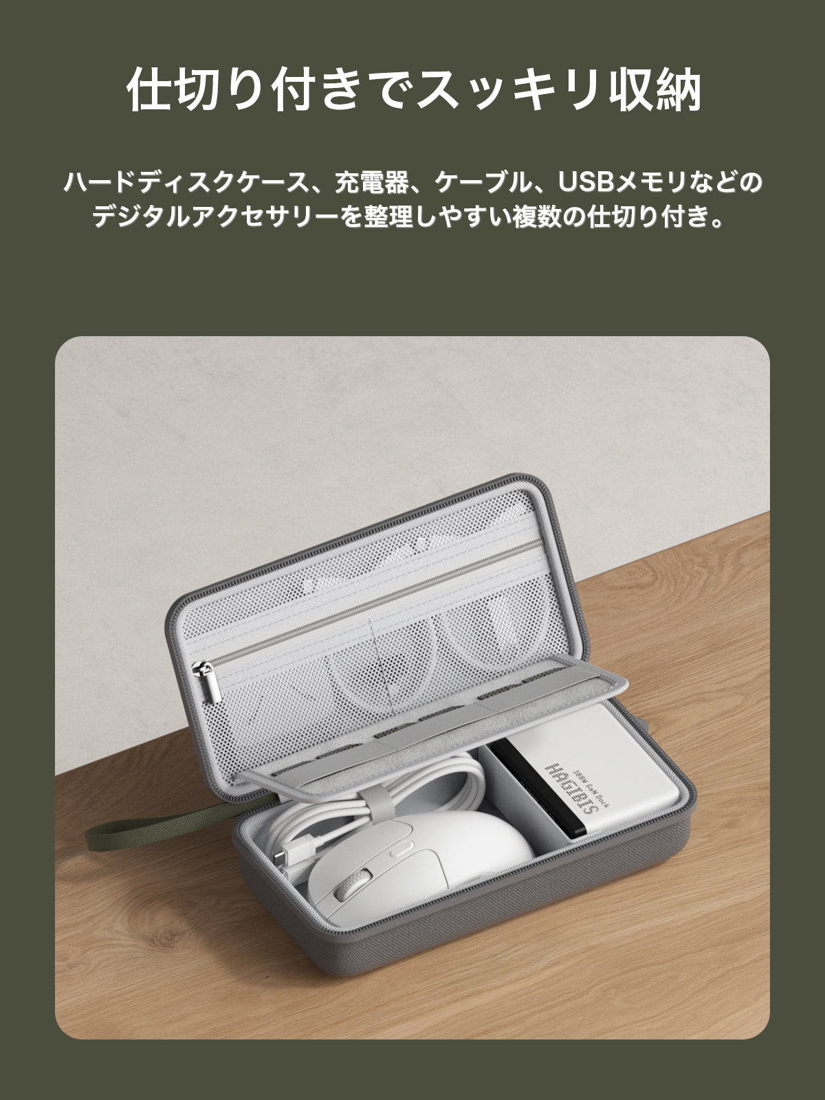 電子機器オーガナイザー トラベルケース ケーブルオーガナイザー バッグポーチ ポータブル防水キャリーケース ケーブル、充電器、モバイルバッテリー、SDカード、マウス、USBフラッシュディスク