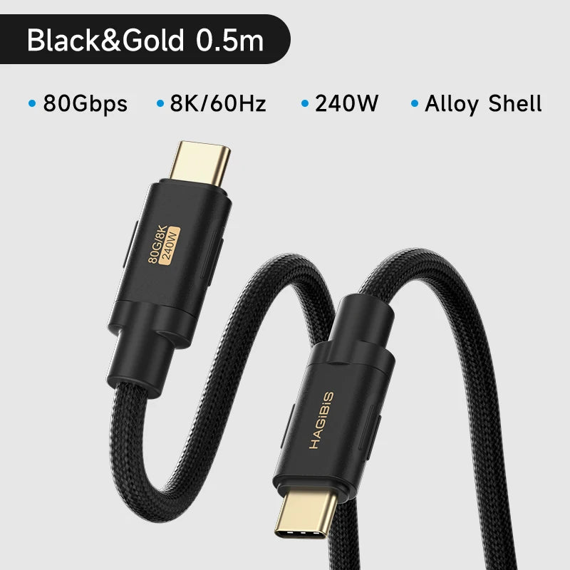 Hagibis USB C to USB C ケーブル 240W PD3.1 USB4 80Gbps 8K@60Hz ソフト急速充電コード MacBook Pro iPad iPhone ノートパソコン Dell XPS用
