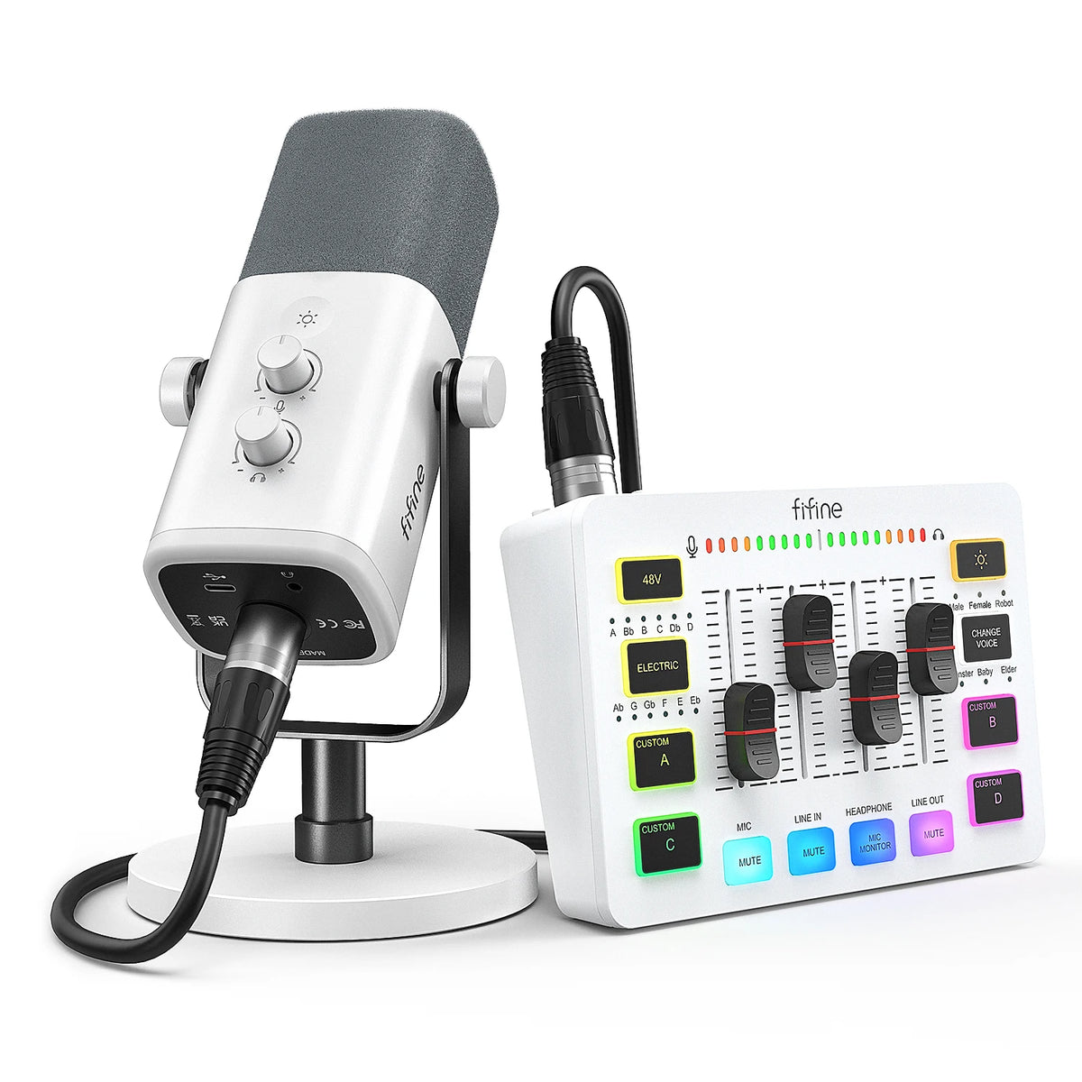 FIFINE All-in-One Podcast Kit with RGB Audio Mixer,Streaming Studio Set with Dynamic Mic for PC Gaming Recording-Ampligame KS5
