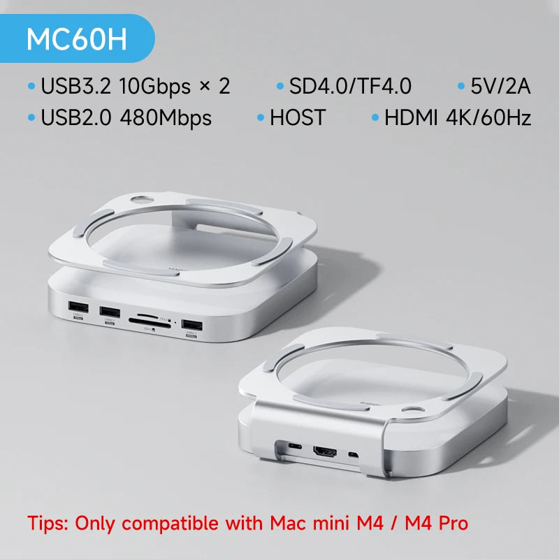 Hagibis USB C ハブ、M.2 SSD エンクロージャ付き Mac Mini M4/M4 Pro スタンド付き Type-C ドッキングステーション SSD ケース USB3.2 Gen2 SD4.0 TF4.0