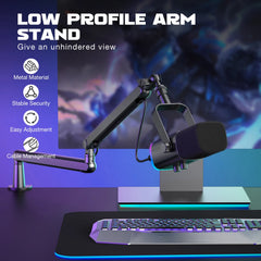 FIFINE Adjustable Low-profile Arm Microphone Stand with Cable Managment/Desk Mount, Suspension Boom for K688 Ampligame AM8-BM88