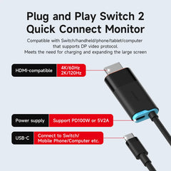 Hagibis Switch 2 ドックステーション ポータブル TV ドック 4K60Hz USB C - HDMI ケーブル スイッチからモニターへ 100W PD 対応 Switch 2/OLED ノートパソコン ROG 用