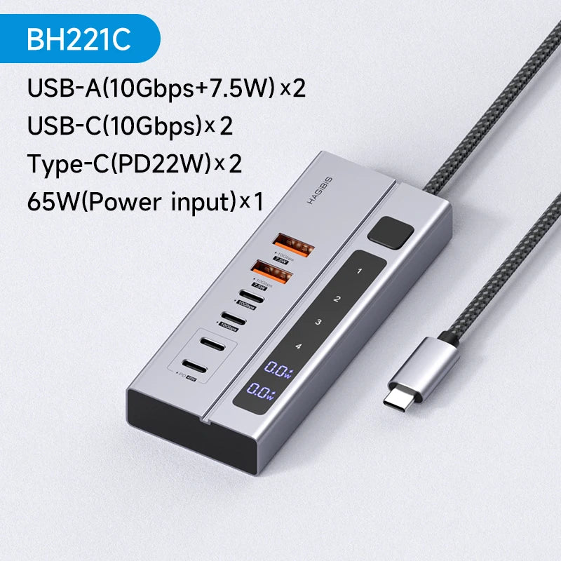 Hagibis USB C ハブ Type-C ドッキングステーション 個別オン/オフスイッチ LED ディスプレイ付き 10Gbps USB C スプリッター Macbook Pro Air用