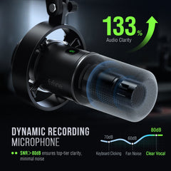FIFINE USB/XLR Dynamic Microphone with Shock Mount,Touch-mute,Headphone Jack&Volume Control,for PC or Sound Card Recording -K688
