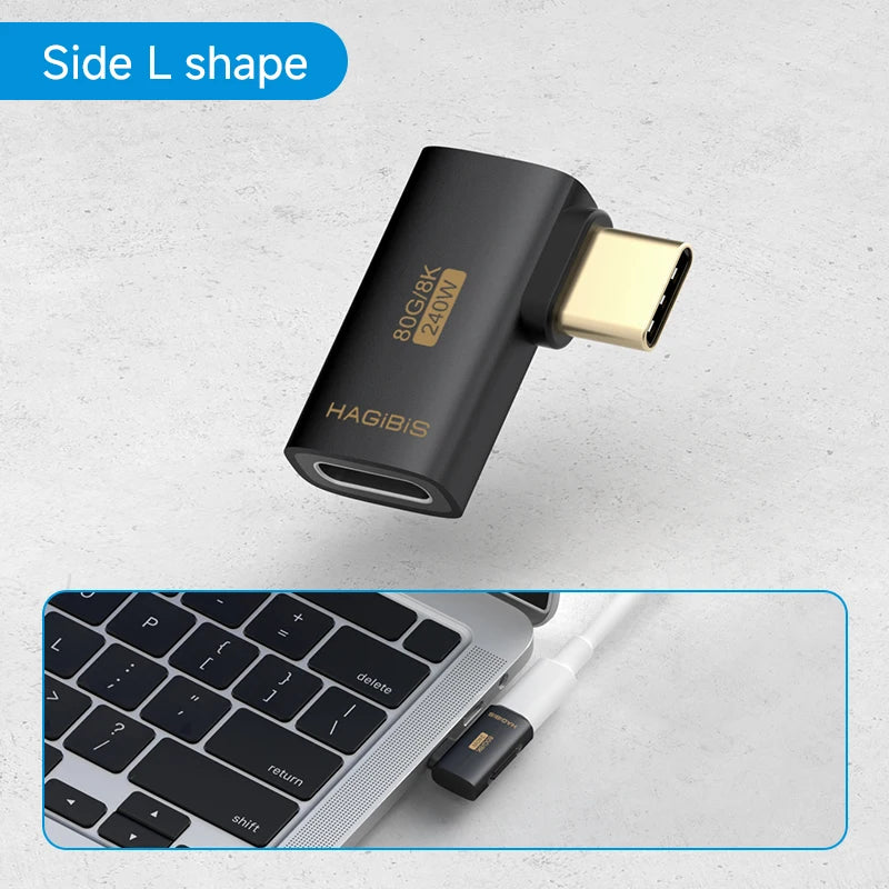 Hagibis USB C to C アダプター 90度直角コンバーター 80Gbps USB4 データケーブル延長 Thunderbolt 5/4 iPhone 17 ノートパソコン用