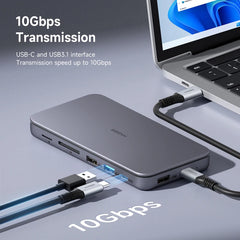 Hagibis 9 in 1 USB C ハブ、M.2 NVMe/SATA SSD エンクロージャ、4K HDMI 対応 100W PD USB 3.1 ドッキングステーション、Windows/Mac OS 対応