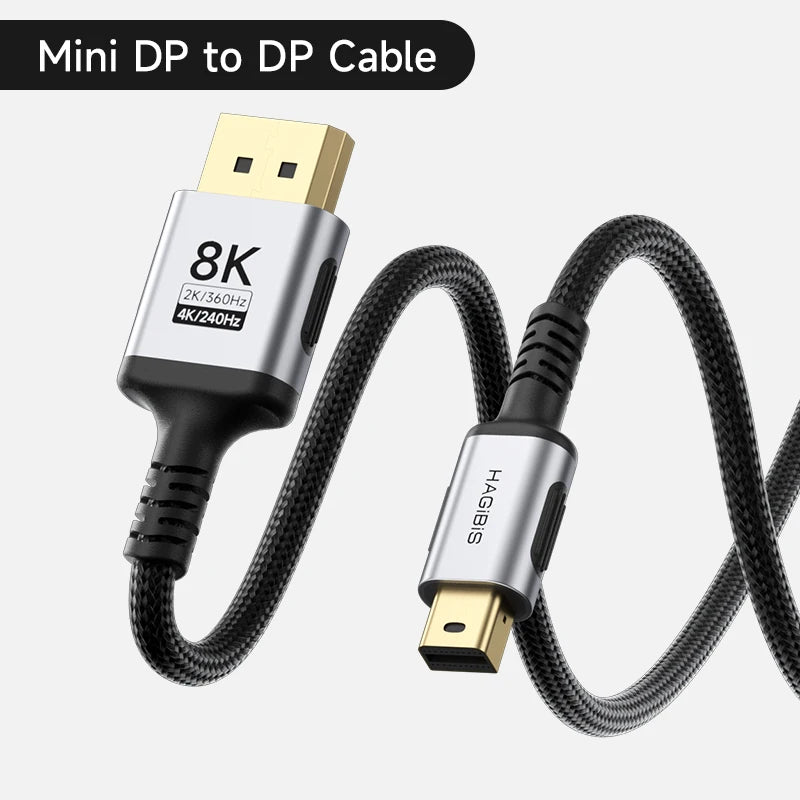 Hagibis Mini DisplayPort - DisplayPort 1.4 ケーブル 双方向 Mini DP - DP 8K@60Hz 4K@240Hz Thunderbolt 2 対応
