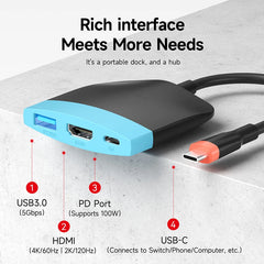 Hagibis Switch 2 TVドック ポータブルドッキングステーション Switch 1/2/OLED USB C to 4K 60Hz HDMI PD USB3.0ハブ MacBookノートパソコン用