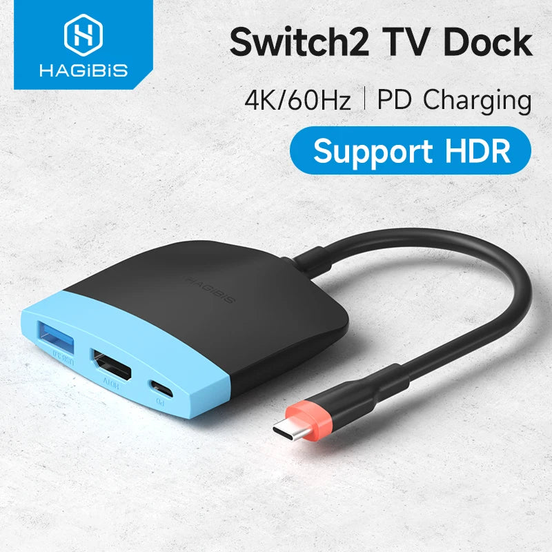 Hagibis Switch 2 TVドック ポータブルドッキングステーション Switch 1/2/OLED USB C to 4K 60Hz HDMI PD USB3.0ハブ MacBookノートパソコン用