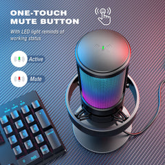 FIFINE USB Microphone for Recording and Streaming on PC and Mac,Headphone Output and Touch-Mute Button,Mic with 3 RGB Modes -A8